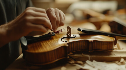 Craftsman Assembling a Violin