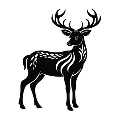 Fototapeta premium Deer silhouettes set vector illustration, black deer silhouette icon bundle 