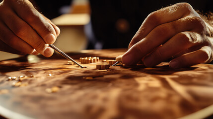 Obraz premium Craftsman Carving Wood with Chisels