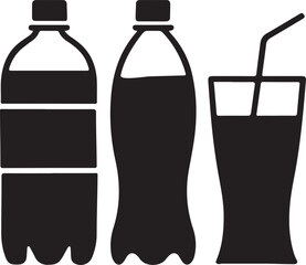 Black Soda Can and Plastic Bottle Icons Set – Beverage Silhouettes for Drink Packaging and Branding
