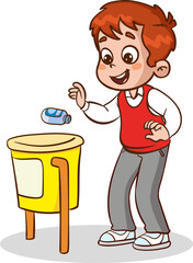 Vector illustration of student throwing garbage into trash can
