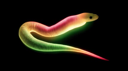 Fototapeta premium A vibrant, glowing snake slithers gracefully against a dark background.