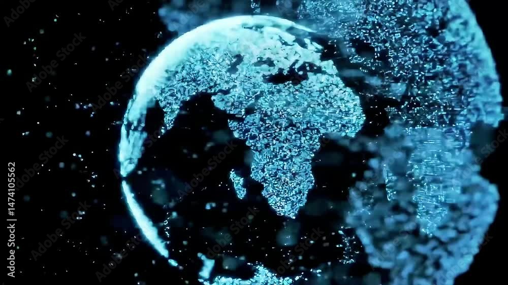 Poster abstract digital earth globe animation with glowing blue particles in space