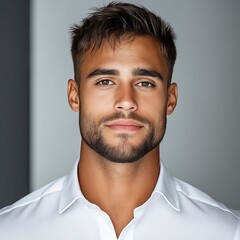 Fototapeta premium A man with a beard wearing a white shirt