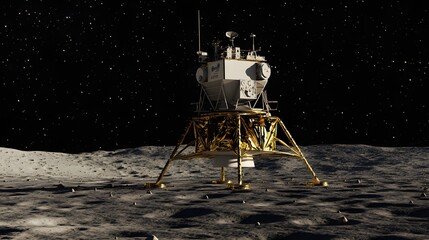 Lunar lander craft on the surface of the moon.