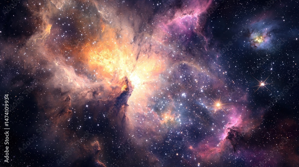 Wall mural cosmic nebula with brilliant colors and starry background in space