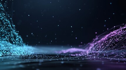 In this stock 3D rendering of big data technology, a futuristic point wave is shown in an abstract background that includes a dynamic wave, acting as a connecting background with an incorporated