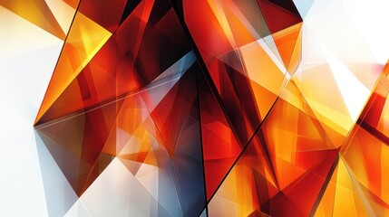 Abstract geometric shapes are intersecting across an orange and red palette