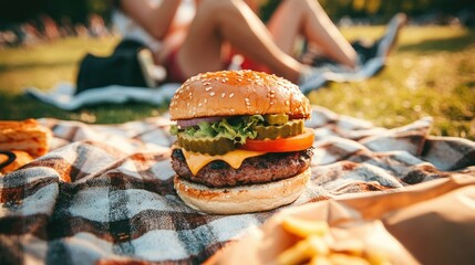 A group of five friends enjoys a sunny day outdoors, sitting on a rock with scenic surroundings.
