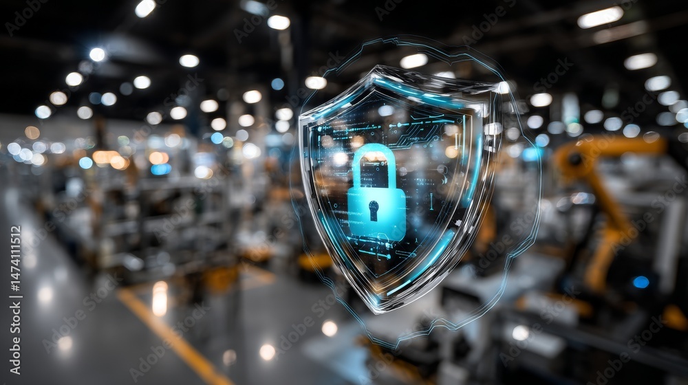Wall mural cybersecurity for industrial automation serves as a digital shield to protect a factory network from