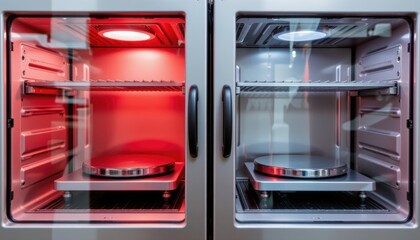 Obraz premium Modern Kitchen Appliances Featuring Two Distinct Compartments One Warm and One Cool Lighting