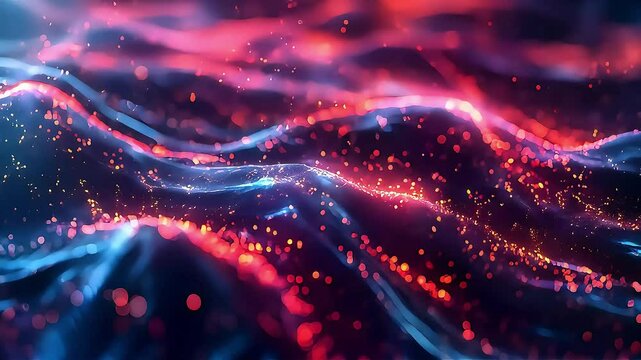 Futuristic Glowing Data Waves in Abstract Digital Landscape