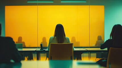 A diverse group of professionals sitting around a modern conference table, engaged in a meeting.