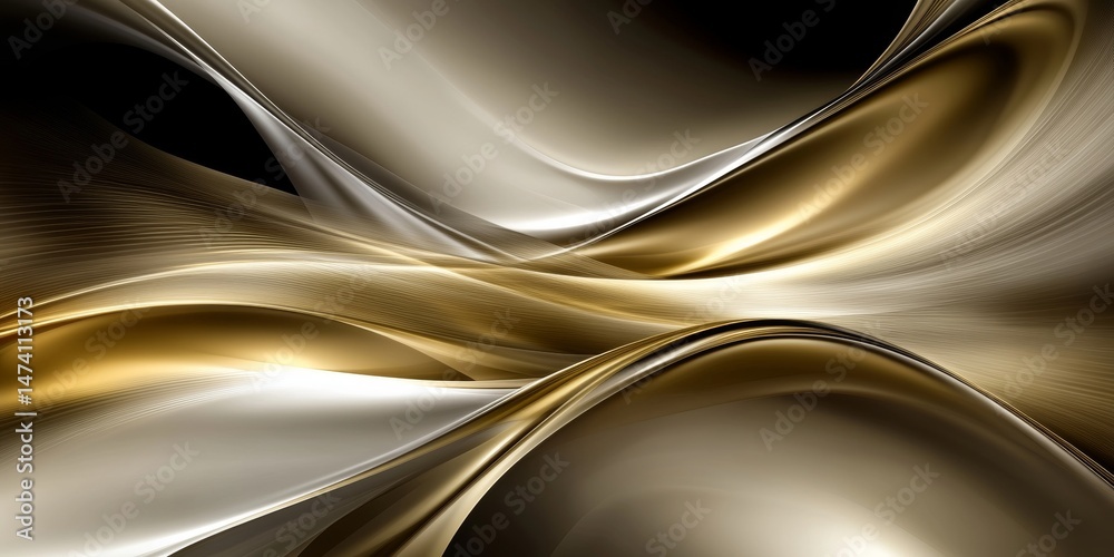 Wall mural fluid gold elegant flowing lines and abstract dynamic waves on golden gradient background