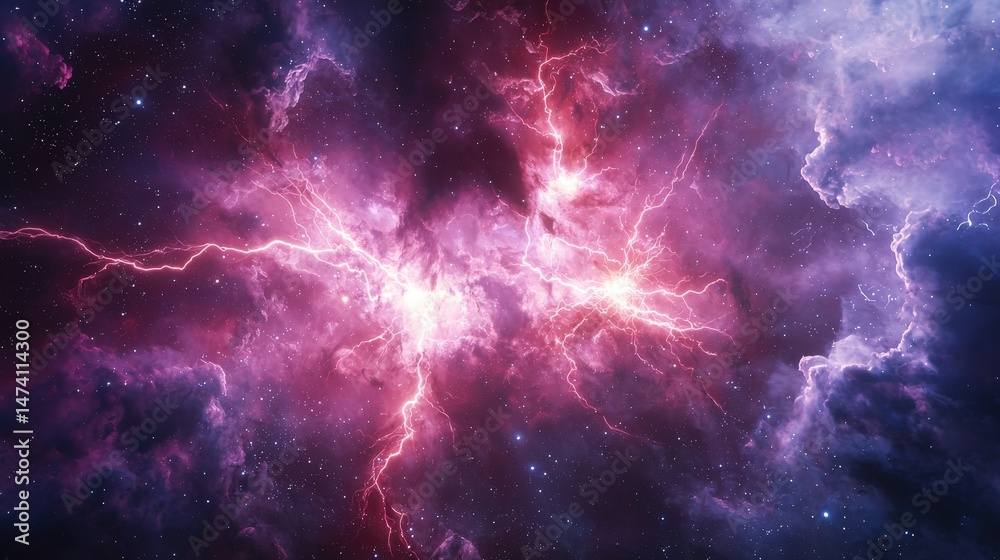 Canvas Prints cosmic storm with bright lightning and nebula in deep space