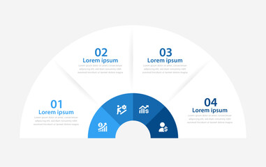 Semi Circular Business Infographic with Four-Step Growth Strategy and Data Icons