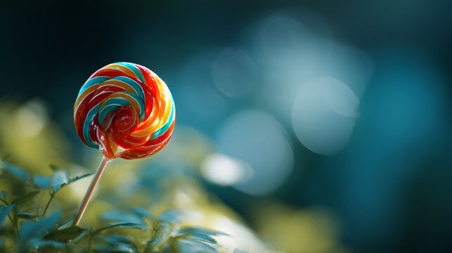 Colorful lollipop candy on a stick.