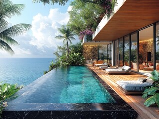 Obraz premium Luxurious infinity pool overlooking a tropical paradise.