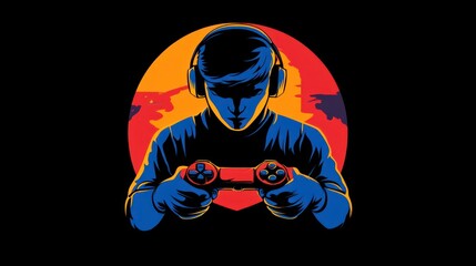 The black background minimalist game logo art silhouette creates a modern and mysterious aesthetic, as if peeking into a moment of concentration of a gamer enjoying his world.