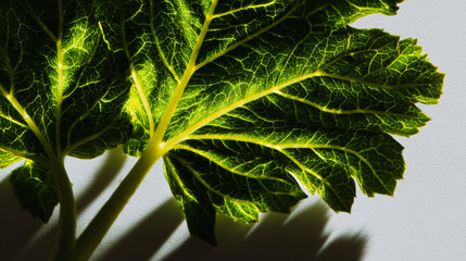 Stopping point up view of a vibrant green foliage against a white background.