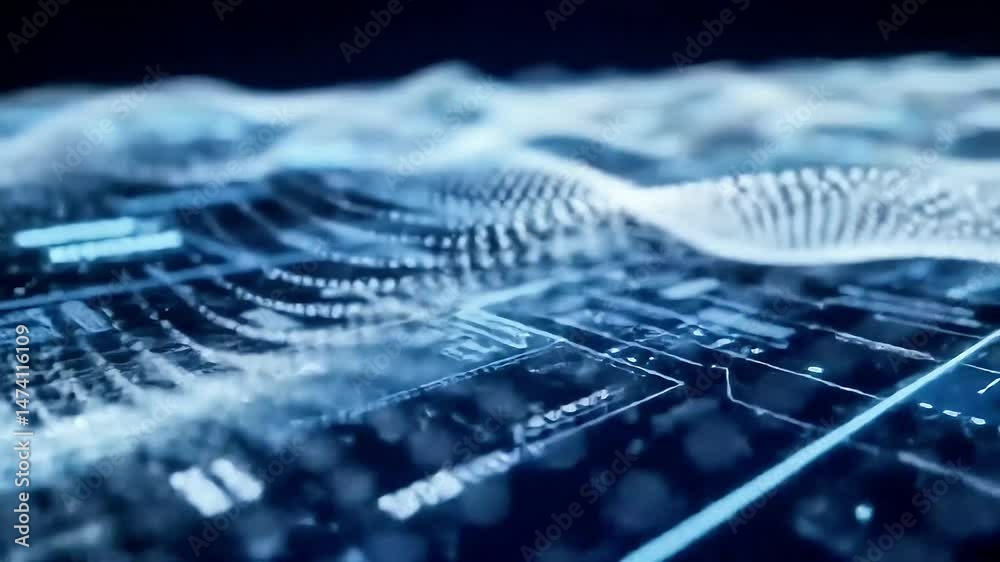 Poster Abstract Blue Data Waveforms Flowing Across Grid