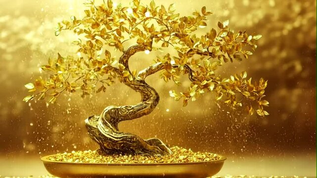 Golden Bonsai Tree of Wealth and Prosperity