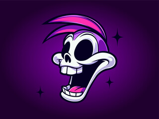 Halloween skull spooky elements for scary night decoration. Grim reaper skull. Abstract skull skeleton for Halloween poster, banner, card on purple background. Vector skull graphic symbol illustration