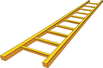 136 a long yellow wooden ladder extending into the distance, on a white background, photorealistic, highly detailed, 8k resolution, sharp focus
