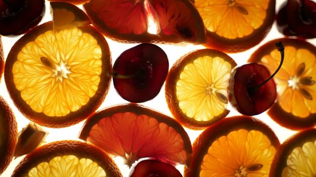 Vibrant Slices Of Citrus Fruits And Sweet Cherries Arrangement