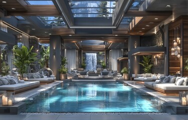 In the modern hotel spa and wellness center there is a swimming pool