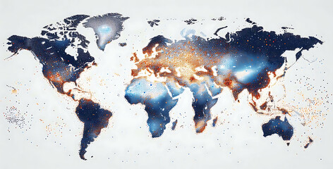 world map dot on blue 