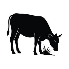 The cow is eating grass vector silhouette 