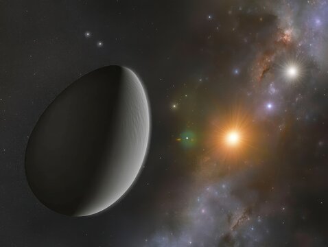 Exoplanet orbiting binary star system digital art space exploration science fiction concept illustration