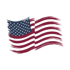 Fototapeta premium Handdrawn waving American Flag in Brush Stroke Style for Independence Day and National Holidays