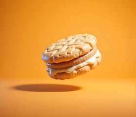 Chocolate Chip Cookies Sandwich with Cream Filling on orange Background