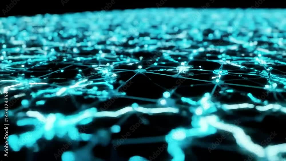 Poster abstract teal network: glowing lines and nodes flowing