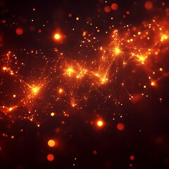 Fototapeta premium Abstract fiery network, glowing particles, dark background