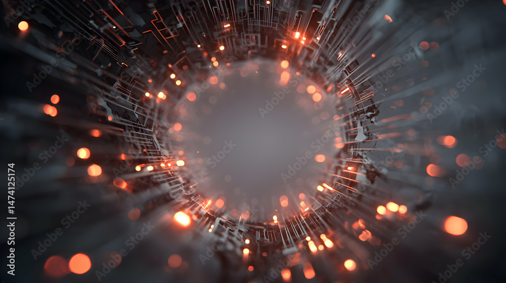 Poster futuristic technology background with glowing particles and intricate circuit patterns