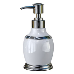 Obraz premium Elegant White Ceramic Soap Dispenser with Chrome Pump for Bathroom Decor A stylish and modern addition to any home