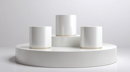 A 4K photo of 3D podium cylinder stand white background for cosmetic, perfume and product presentation, 3D rendering, illustration.