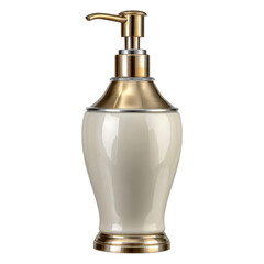 Obraz premium Elegant Gold and Cream Ceramic Soap Dispenser Bottle for Bathroom Decor