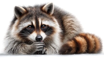 Obraz premium Cute Raccoon on White Background with Wildlife Portrait.