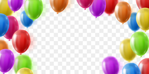 Vector colorful balloons isolated on png background. Realistic festive 3d helium balloons. Vector illustration on transparent background.