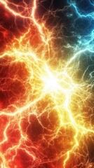 Obraz premium Fiery Lightning Strikes Abstract Energy Discharge Powerful Electrical Storm Visual Background High Voltage Power Surge Concept