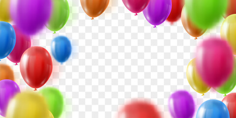 Vector colorful balloons isolated on png background. Realistic festive 3d helium balloons. Vector illustration on transparent background.