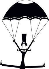Cartoon skydiver man in the top hat. 
Skydiver man in the top hat derives enjoyment from jumping. Isolated on white background
