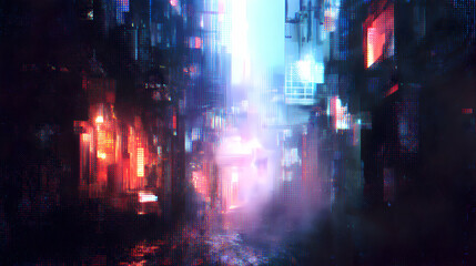 Futuristic cityscape with vibrant lights creating an immersive and dynamic urban experience