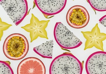 Vibrant Tropical Fruit Collection  on Clean White Background for Healthy Eating and Food Design