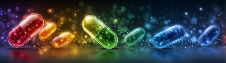 An illustration of pills enhanced by AI introduces a future where the stock market plays a significant role in healthcare