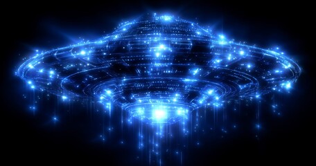 Fototapeta premium This image depicts an unidentified flying object positioned on a neutral background that is light blue in color and comes with a clipping path